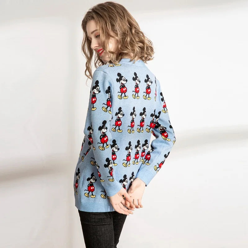 Disney Mickey Knitted Cardigan Japanese Cartoon Sweaters for Women Coat Female Autumn and Winter Loose Wild Thicken Kawaii Tops