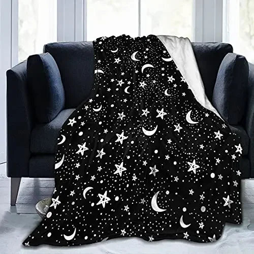 Hemasa Star Flannel Throw Blanket Blue and White Colour Air Conditioning  for All Seasons Couch Sofa Living Room King Queen Size
