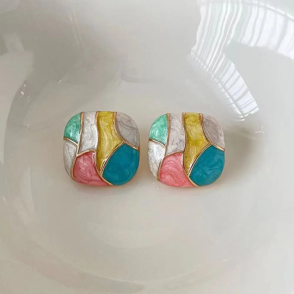 Hemasa Dripping Oil Fashion Jewelry Alloy Ear Studs Women Square Earrings Girl Stud Earrings Korean Style Earrings