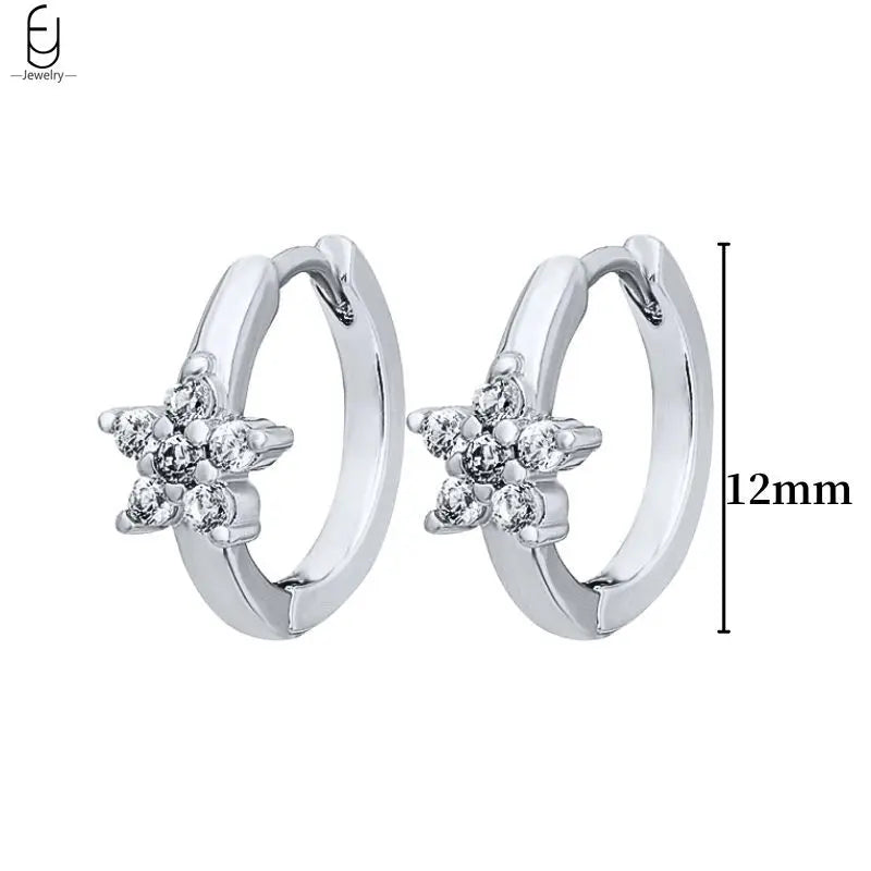 Hemasa 925 Sterling Silver Ear Buckles Fashion Hoop Earrings /White Crystal Luxury Women's Earrings Wedding Women's Jewelry Premium Gift