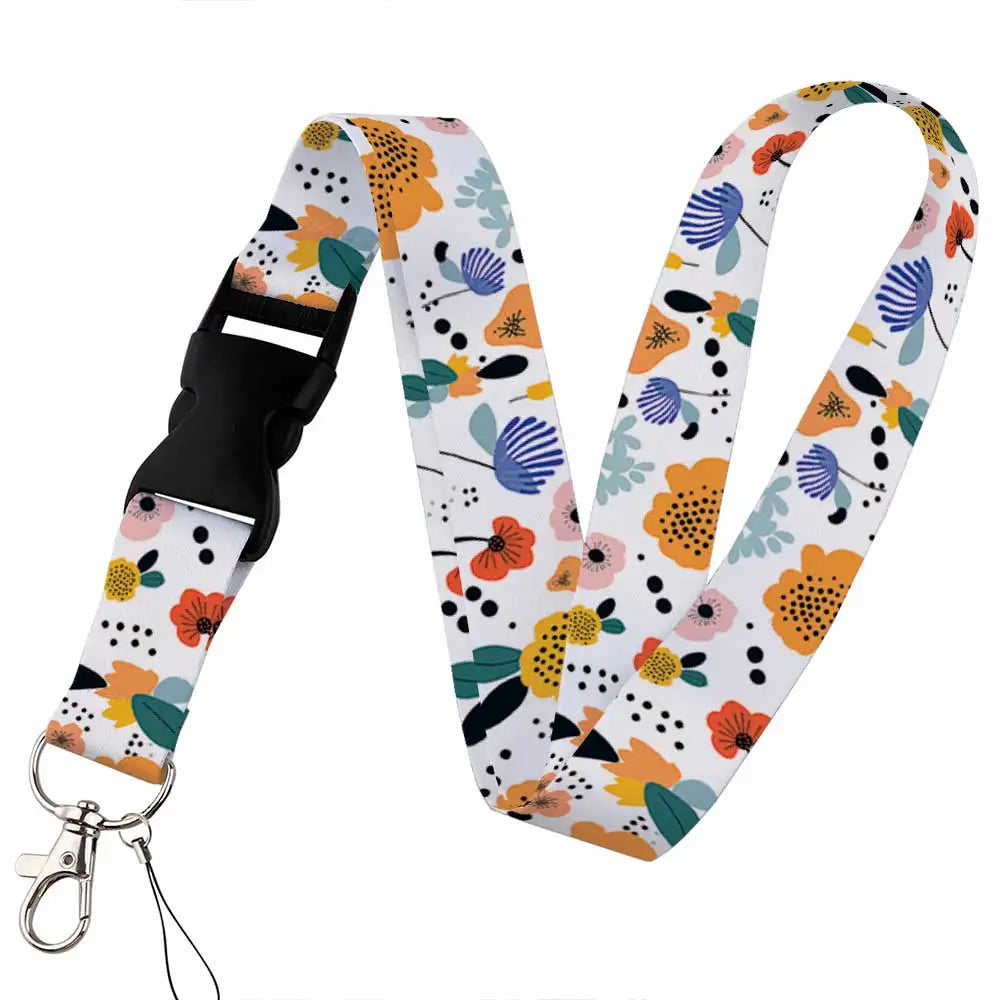 Tejesa Beautiful flower Lanyard Keys Chain Badge Holder ID Credit Card Pass Hang Rope Lariat Mobile Phone Charm Accessories Gifts