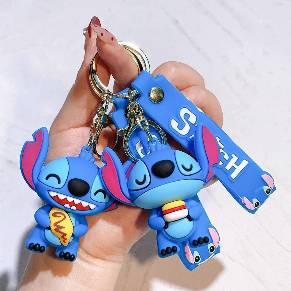 Disney Creative Cartoon 3D Silicone Stitch Pendant Keychain for Women Men Teens Backpack Bag Car Keys Accessories Gifts for Fans