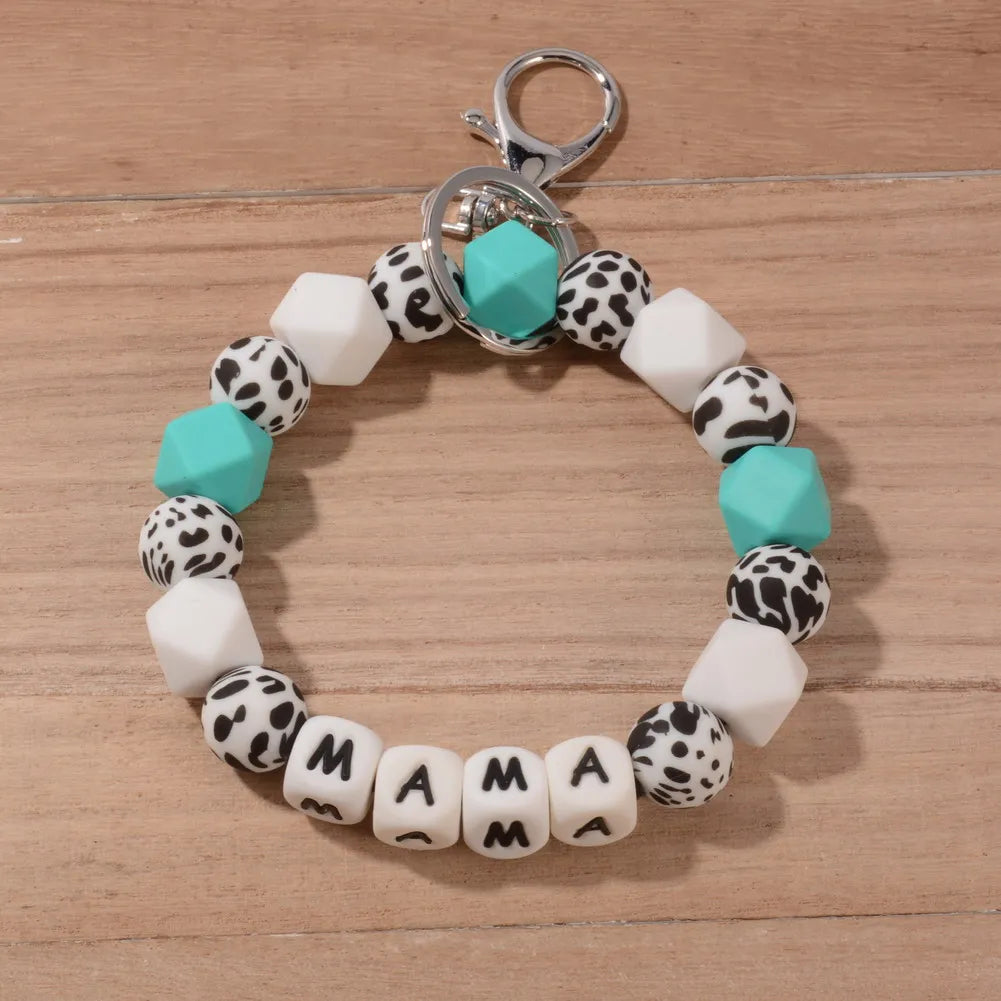 Hemasa  New Silicone Beads Letter MAMA Wristband Keychain