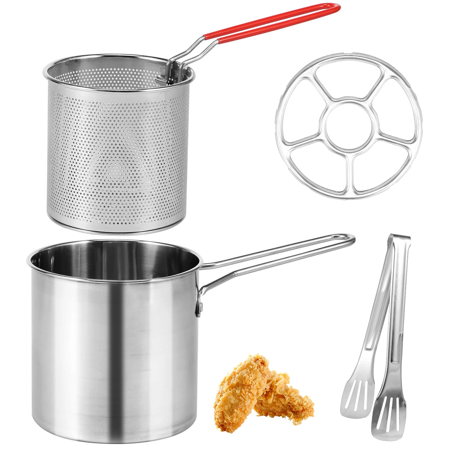 Tejesa Deep Frying Pot Stainless Steel Deep Fryer with Strainer Basket for Kitchen Dining Room Camping Picnic Fried Chicken Food Pan