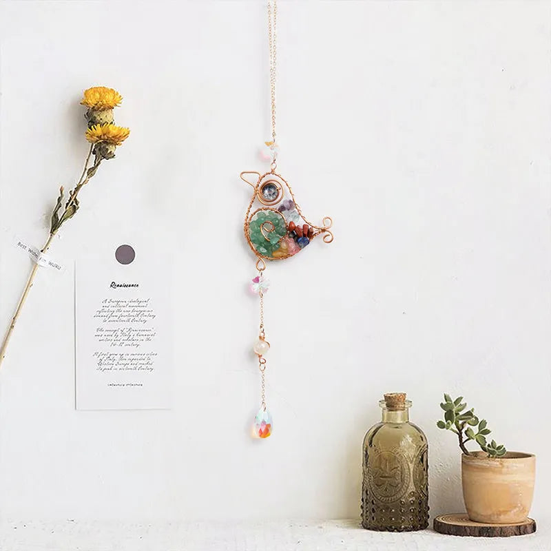 Suncatcher Crystal Hanging Car Ornament Handcraft Natural Raw Gemstone Flower Bird Butterfly Sun Catcher Home Decor Accessories