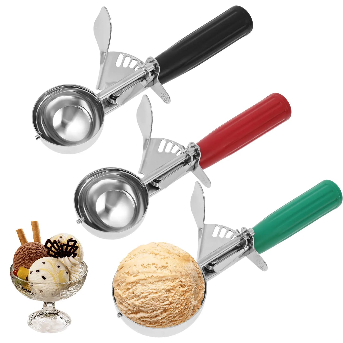 3/2Pcs Ice Cream Scoop Stainless Steel Multifunctional Round Ball Spoon Melon Ball Cookie Dough Scoop Cook Portion Control Scoop