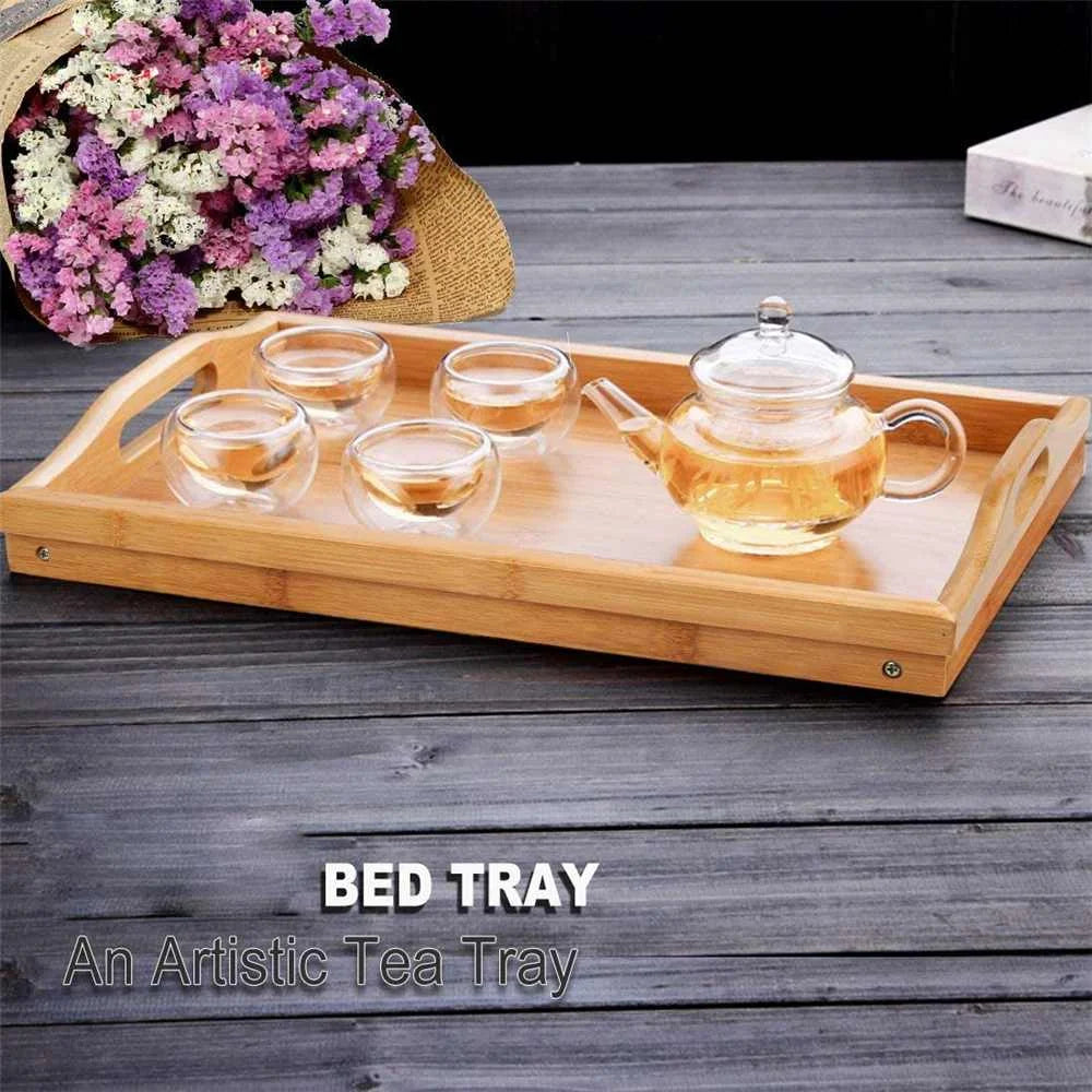 Portable Bamboo Wood Bed Tray Breakfast Home Folding Laptop Desk Tea Food Serving Table Folding Leg Laptop Desk On The Bed