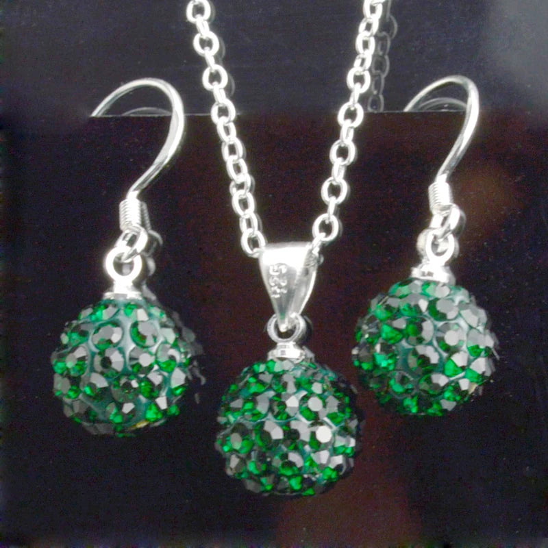 Brand Female Jewelry Set Women's Fashion Ab White Crystal 10mm Ball Drop Earrings Necklace Pendant Set Silver Color Wholesale