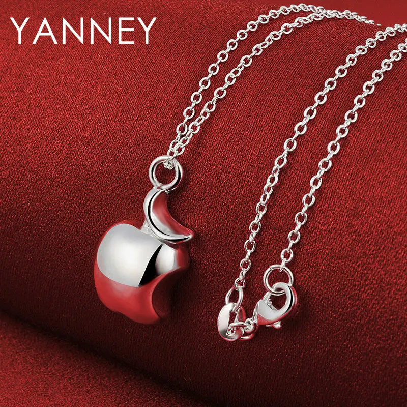 Charm 925 Sterling Silver Jewelry 16-30 Inches Fine Apple Pendant Necklace For Women Fashion Gift Wedding Party