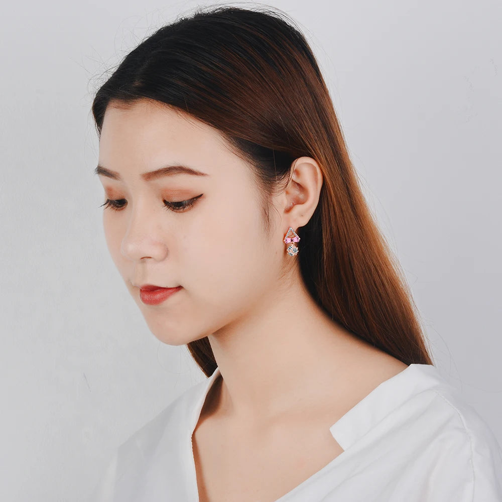 Charming 925 Sterling Silver Ultra-flash Zirconia Geometric Triangle Bowknot Earrings For Women Gift oorbellen S-E815