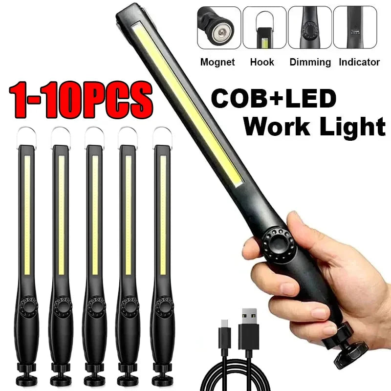 Hemasa 1-10pcs USB Rechargeable COB LED Flashlight Magnetic Work Light Hook Torch Portable Lantern Inspection Camping Car Repair Lamp