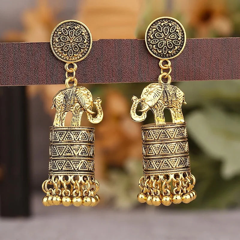 Hemasa Classic Jhumka Earrings for Women Nepal India Vintage Elephant Shaped Carved Tassel Earrings Brincos Kolczyki
