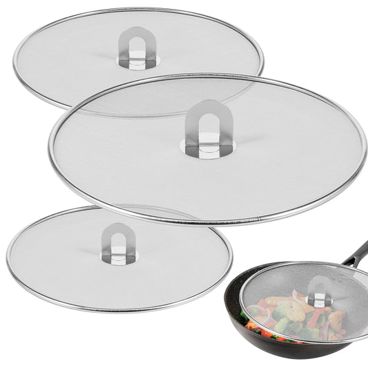 3pcs Splatter Guard Stainless Steel Grease Splatter Screen Oil Cap Pan Mesh for Kitchen Cooking Frying Guard Screen Splash Cover