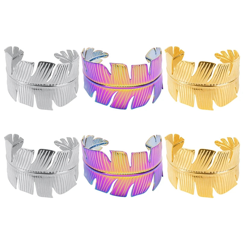 Ethnic Large Opening Width Bangles for Women 2023 Fashion Metal Leaves Bangles Jewelry Simple Girls Cuff Bracelet Gifts Jewelry