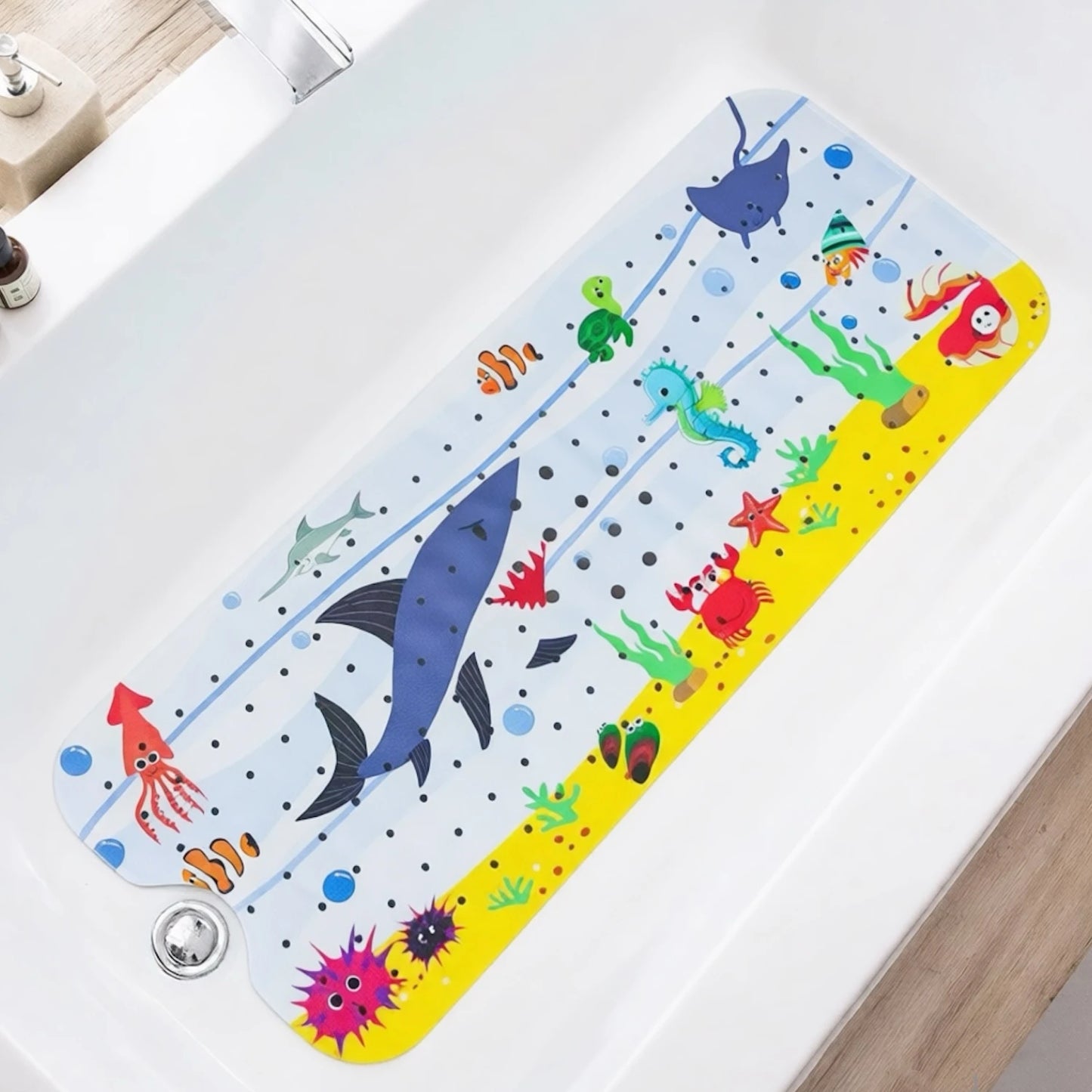 Tejesa 1pc Cartoon Extra Long Bathtub Mat 40x100cm Non Slip Bath Mat for Bathroom Tubs Shower Mats with Suction Cups & Drain Holes
