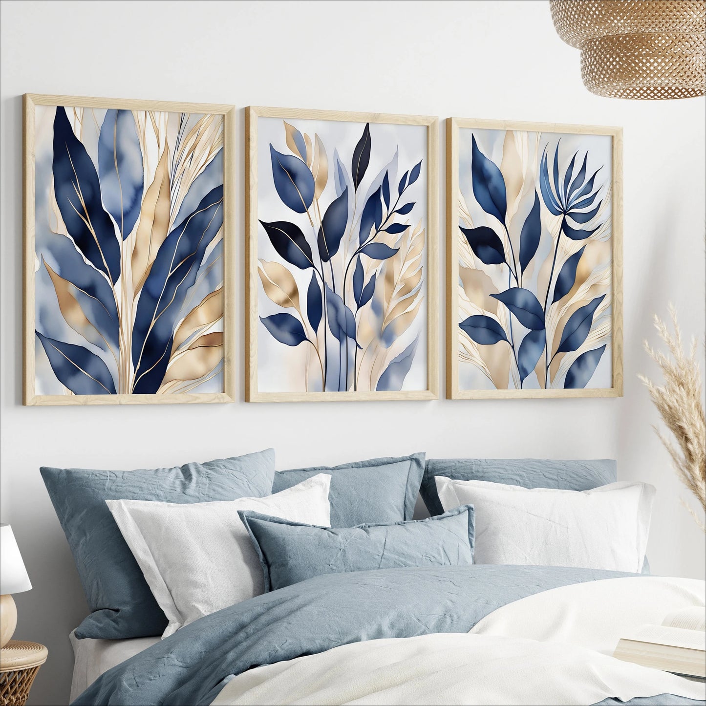 Retro Blue Botanical Abstract Printable Modern Leaves Art Poster Canvas Painting Wall Prints Picture for Living Room Home Decor