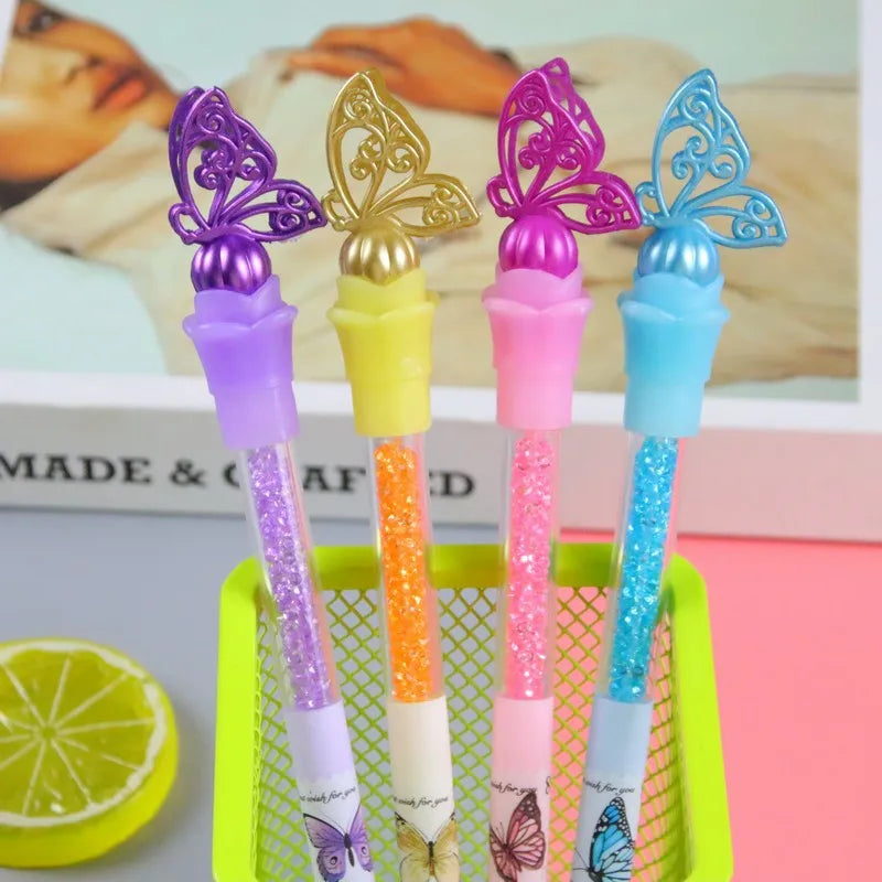 Hemasa Butterfly Sequins Quicksand Gel Pen  Fairy Pen Cute Cartoon Quicksand Gel Pen Student Stationery Gift
