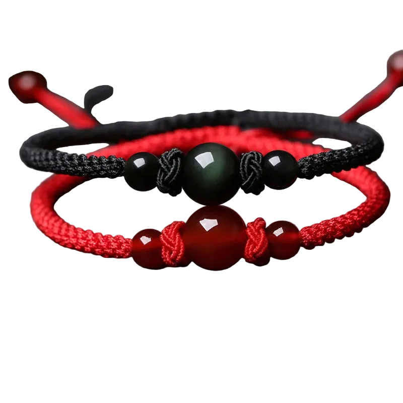 Tejesa Onyx And Obsidian Knits  Good Luck 1pc Knot Braided Natural Stone Bracelet For Men/Couple