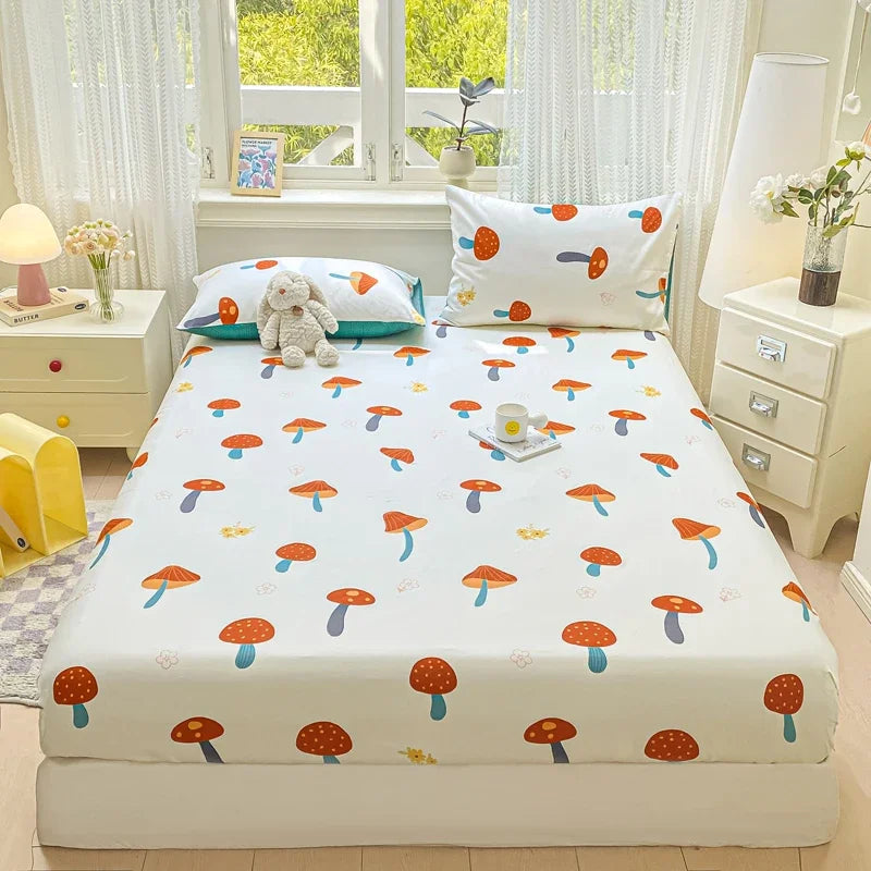 Pure Cotton Fitted Sheet Single Double Queen Size Printed Mattress Cover With Elastic Band Bedsheet Soft Comfortable Fitsheet