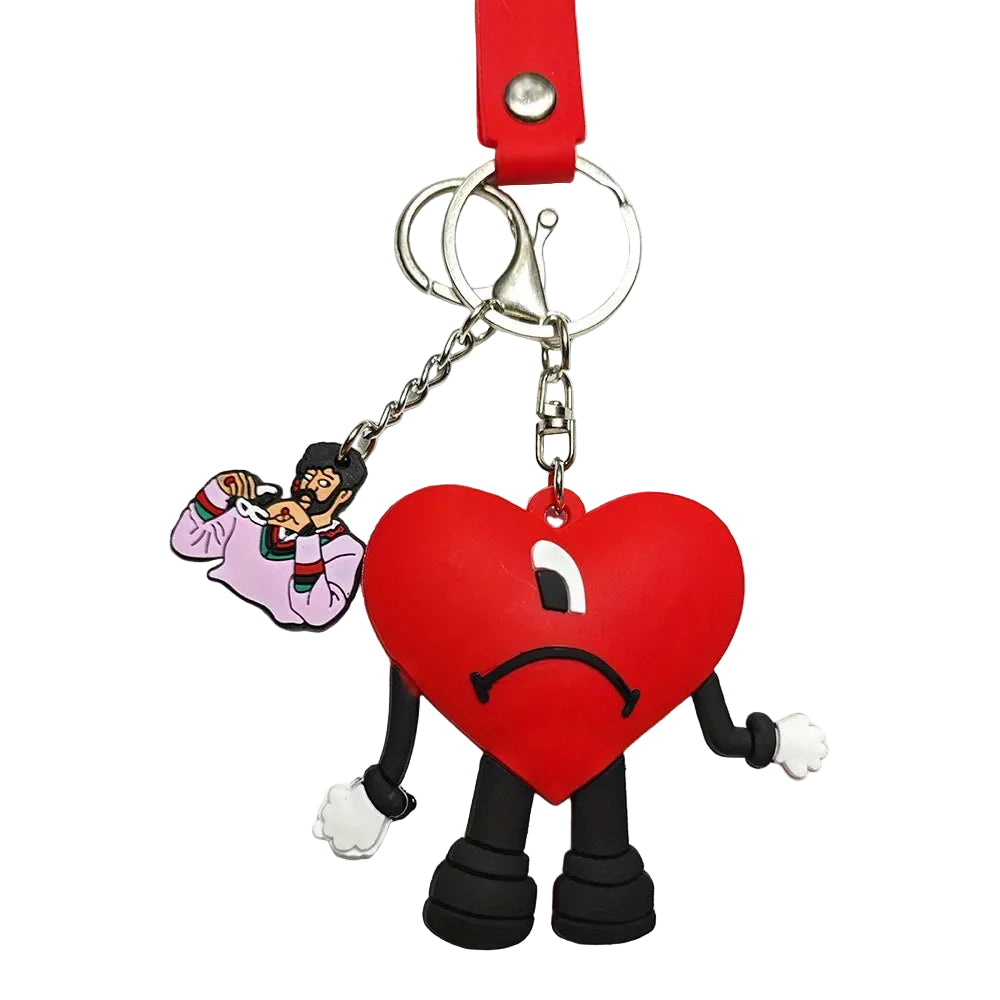 Tejesa Bad Bunny Red Heart Bad Bunny Key chain /Cartoon Silicone Love Doll Delicate Bag Gift Pendant