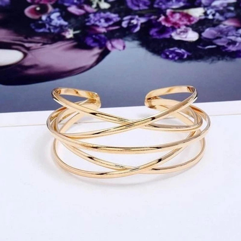 Hemasa Punk Hollow Alloy Bangles For Women Gold Silver Color Cuff Bracelet Open Adjustable
