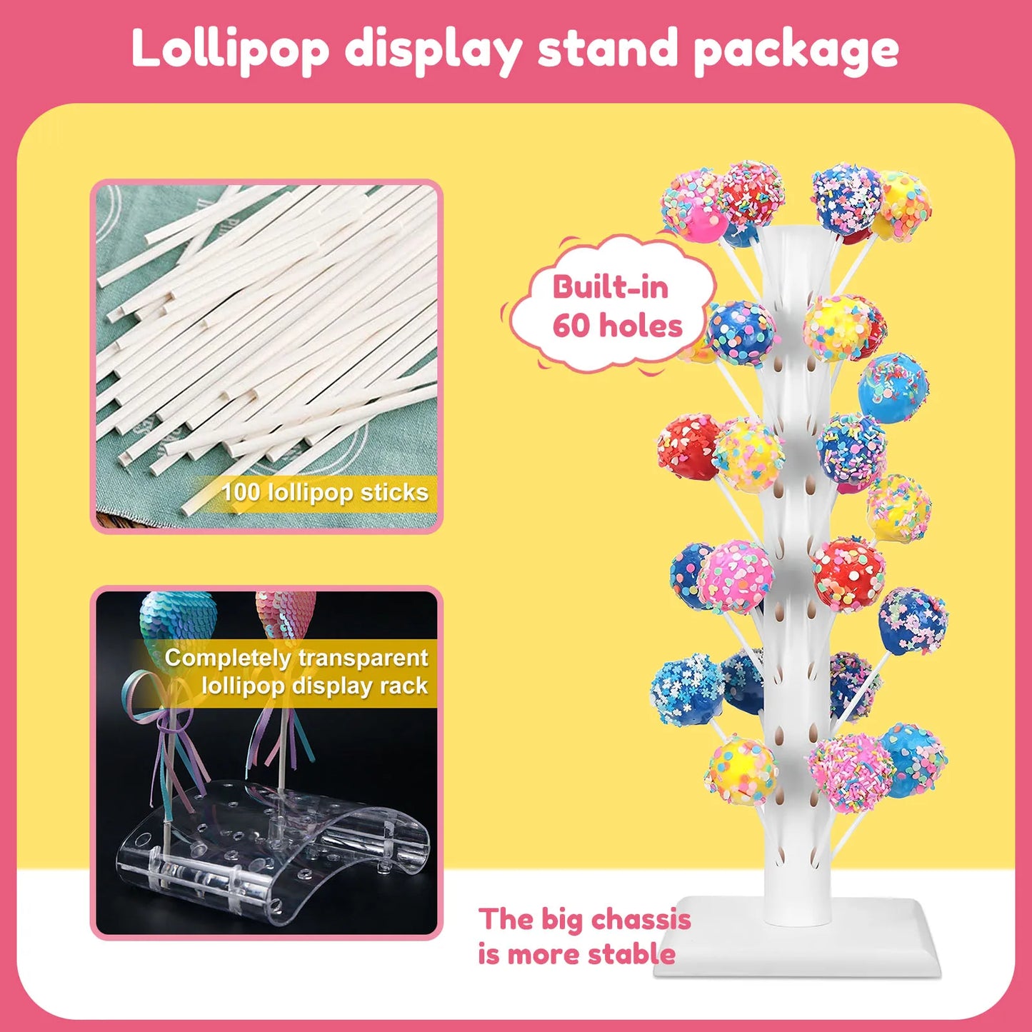 Cake Lollipop Holder Display Stand Clear Durable Candy Holder for Wedding Baptism Party Birthday Decorative Cake Dessert Stand