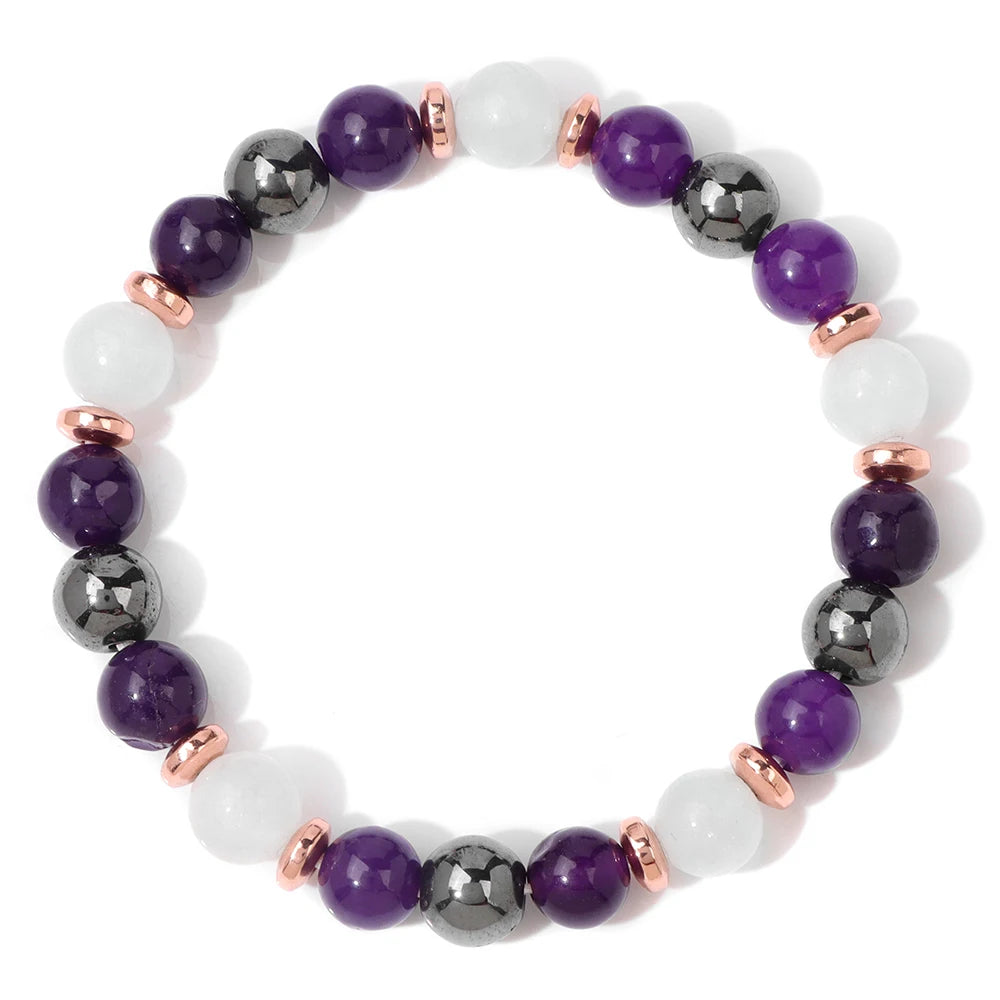Hemasa  Natural Stone Amethysts Hematite Beaded Bracelets For Women Men