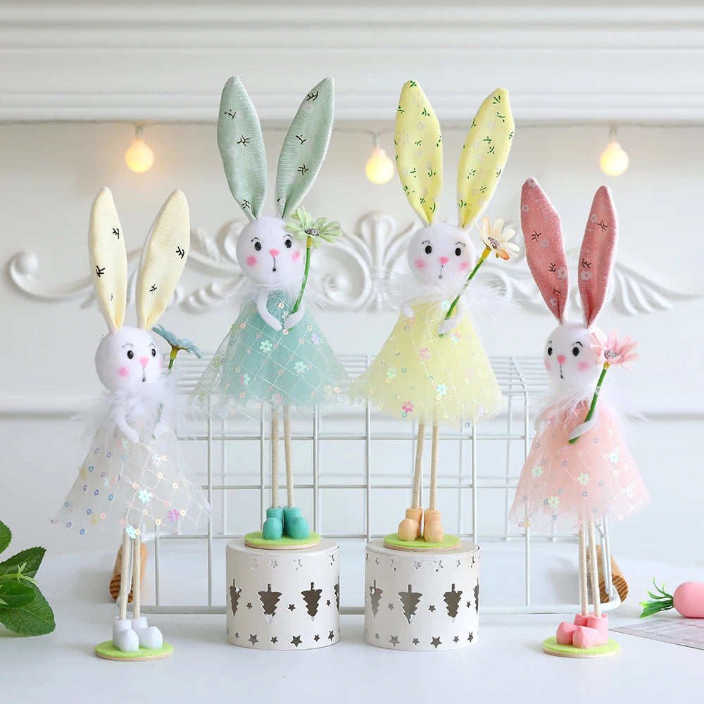 New Plush Flower Fairy Bunny Rabbit Dolls Hanging Ornaments Pink White Yellow Green Kids Girls Gifts Easter Home Decor