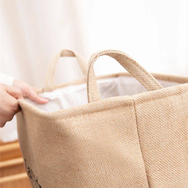 Hemasa Jute Cloth Art Dirty Clothes Collection Basket Light Luxury Home Bathroom Foldable Laundry Basket  Storage