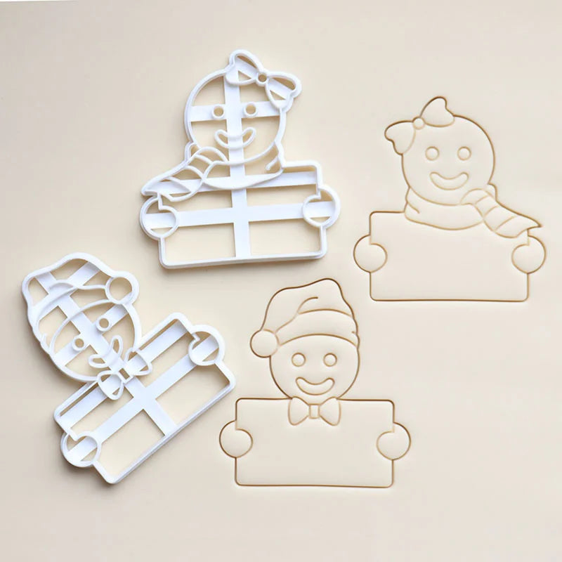 Christmas Gingerbread Cookie Cutters DIY Snowflake Santa 3D Plastic Biscuit Mold Stamp Fondant Pastry Cartoon Baking Supplies