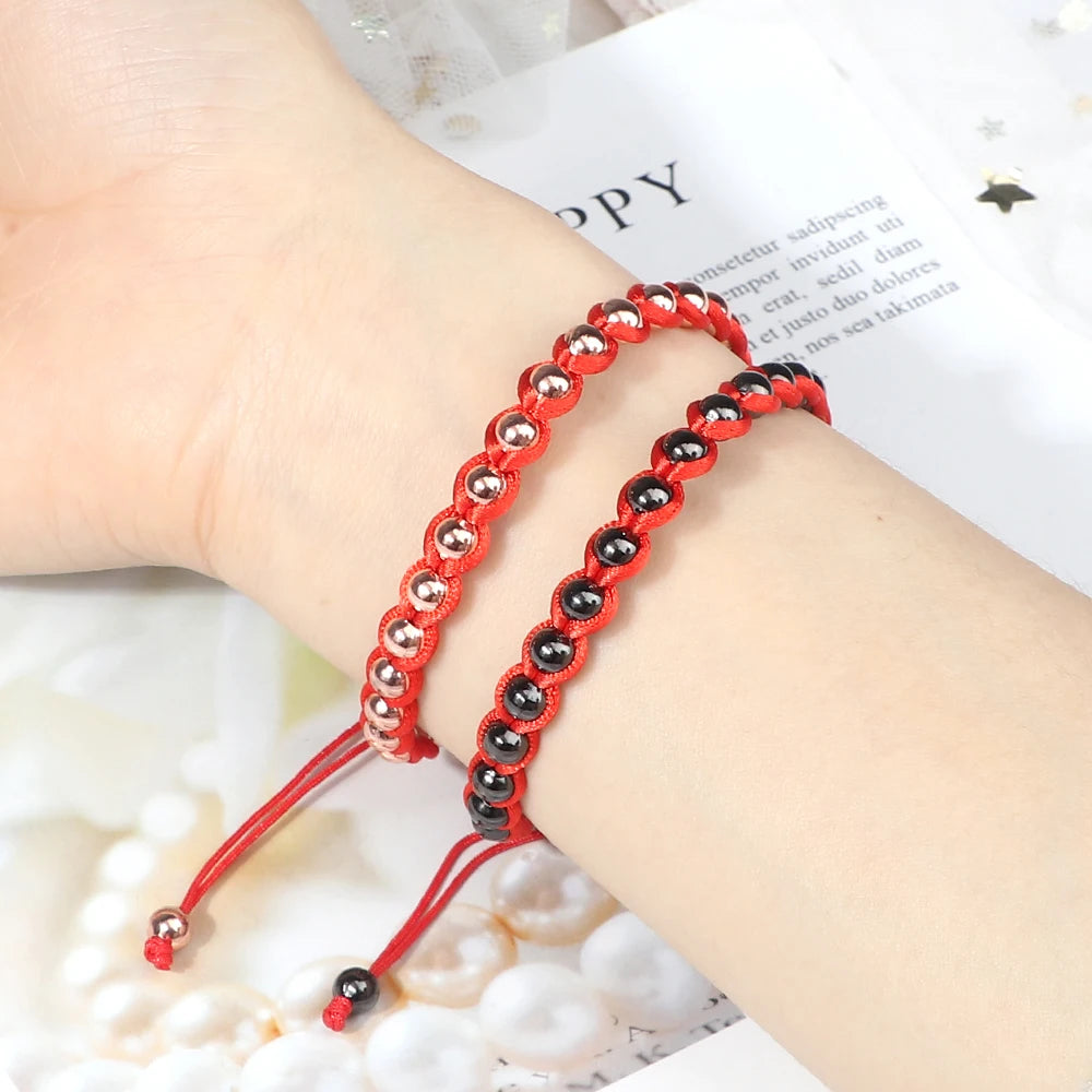 Lucky 5mm Copper Beads Bracelets Red Silk Handmade Adjustable Braided Bangles Amulet Men Women Charm Jewelry Pulsera Friendship