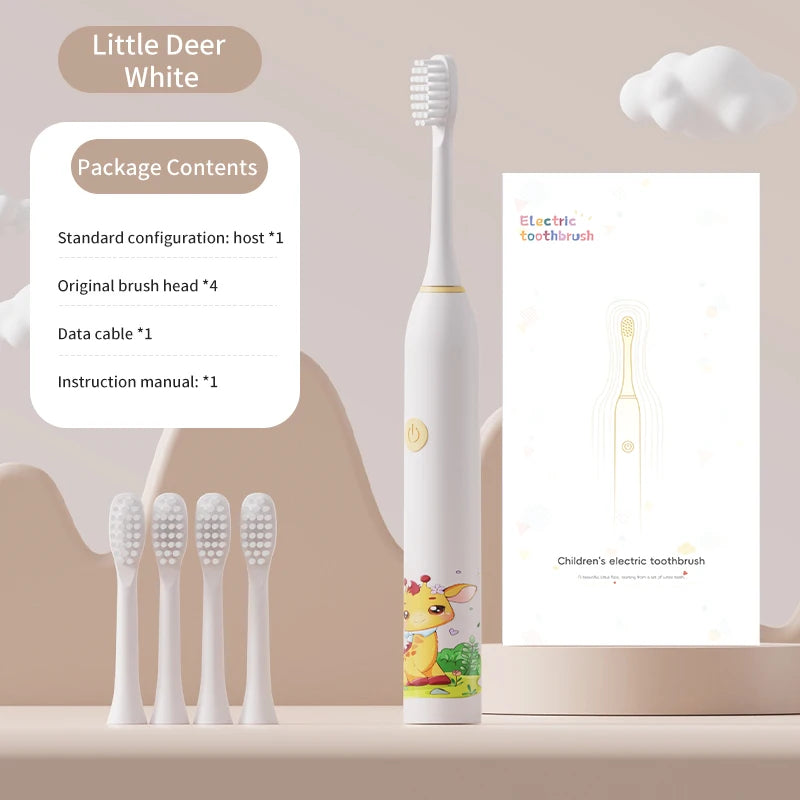 Kid's Electric Toothbrush With Replacement Heads Color Cartoon Soft Hair Cleaning Children Brush Rechargeable Sonic Toothbrush