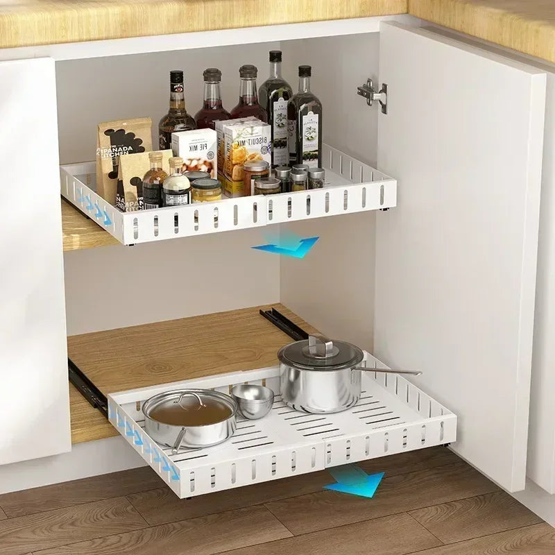 Attached Dish Rack Stainless Steel Household Kitchen And Storage Cabinets Organizer With Slide Retractable Pull-out Sink Rail