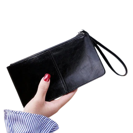 Hemasa Women's Leather Zipper Handbag Bank Large Capacity  Wallet Wrist Strap /Simple Bag Card Holders Wallets