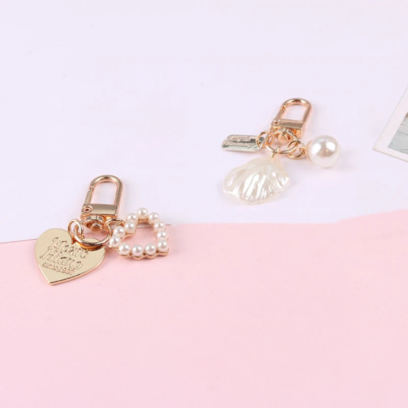 Tejesa Metal Heart Shell Key chain Creative Gift Cute Pearl Pendant Bag Pendant