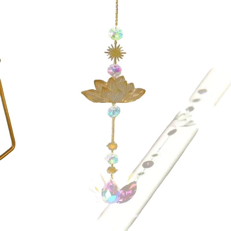 Tejesa Lotus Crystal Wind Chime Charms Made Of Metal And GlassFor Home Light Gathering Decoration OutdoorGarden Sun Catchers Crafts