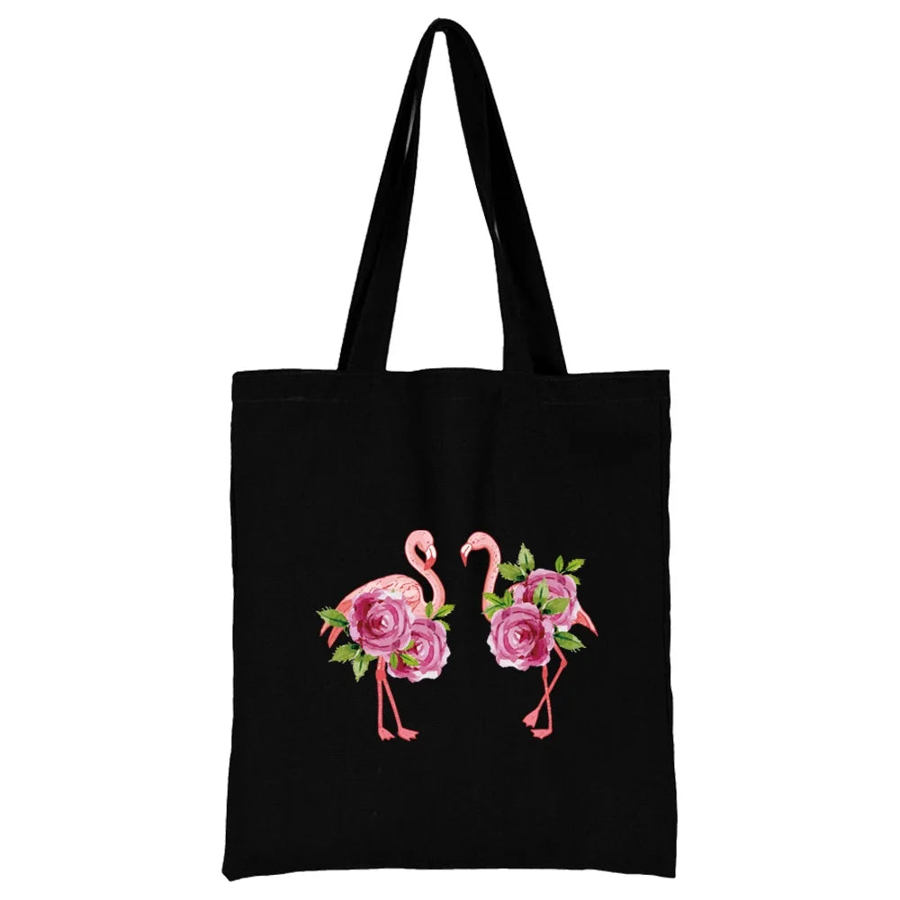 Tejesa Canvas Shopping Bag for Women /Shoulder Bags / Grocery Handbags /flamingo Print  Jute Bag