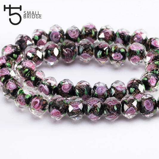 12mm Murano Faceted Black Flower Lampwork Beads for Bracelet Making Women Diy Accessories Round Glass Large Beads Wholesale L003