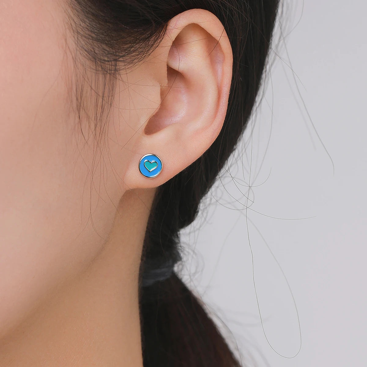 Modian 925 Sterling Silver Enamel Heart Simple Round Stud Earrings Minimalist Screw Beads Earrings For Women Fine Jewelry Gifts