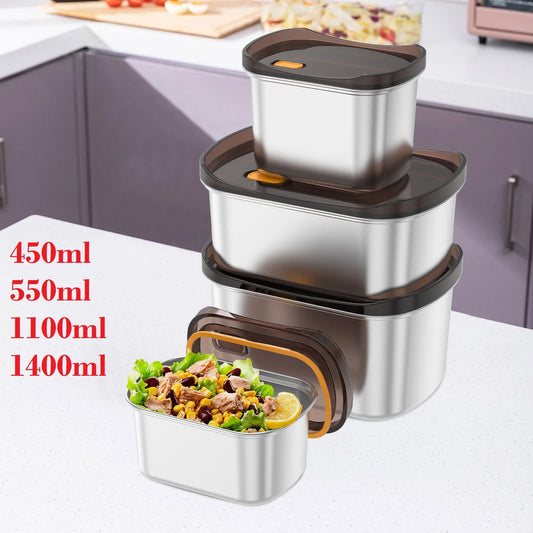 4Pcs Lunch Box Stainless Steel Bento Box Leakproof Pickle Boxes with Lid Refrigerator Food Container for Students Office Workers
