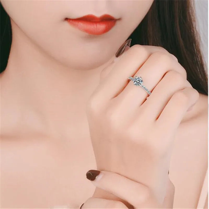 2019 Classic Luxury Real Solid 925 Sterling Silver Ring 3ct Hearts Arrows Zirconia Wedding Jewelry Rings Engagement For Women