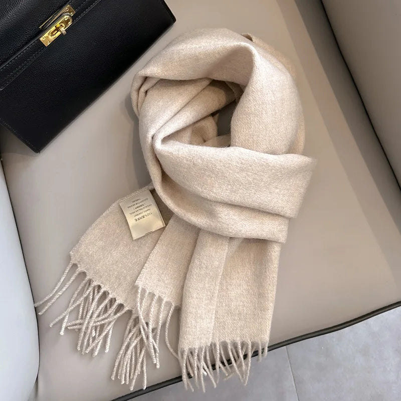 China Red Pure Wool Scarf Women's Autumn and Winter Warm Mother Scarf Light Luxury High-end Fringed Shawl