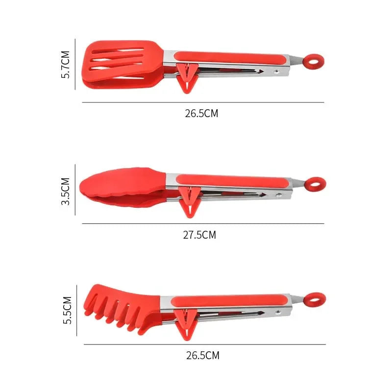 Hemasa 3Pcs Set Stainless Steel  Silicone Non-Slip Cooking Kitchen Tongs
