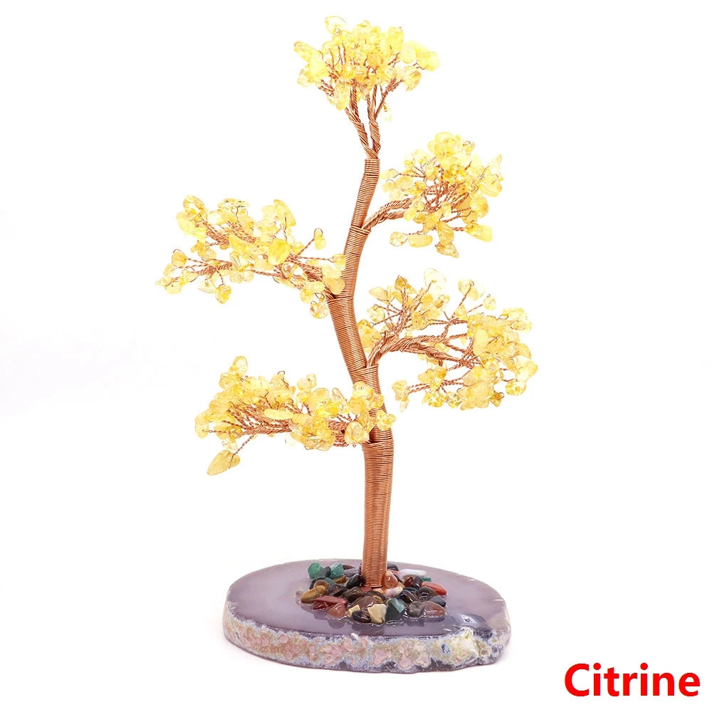 Natural Healing Crystal Stone Amethyst Tree Wire Wrapped Agate Flake Base Home Office Desk Living Room Feng Shui Decor Gifts