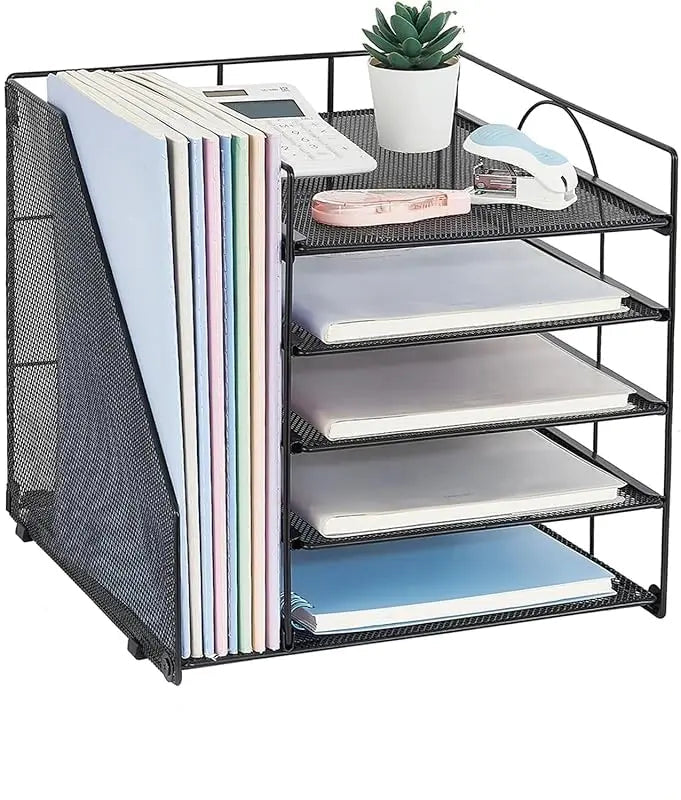 Tejesa 5 - Tier Paper Letter Tray Organizer with File Holder: Office Supplies Desktop Organizer