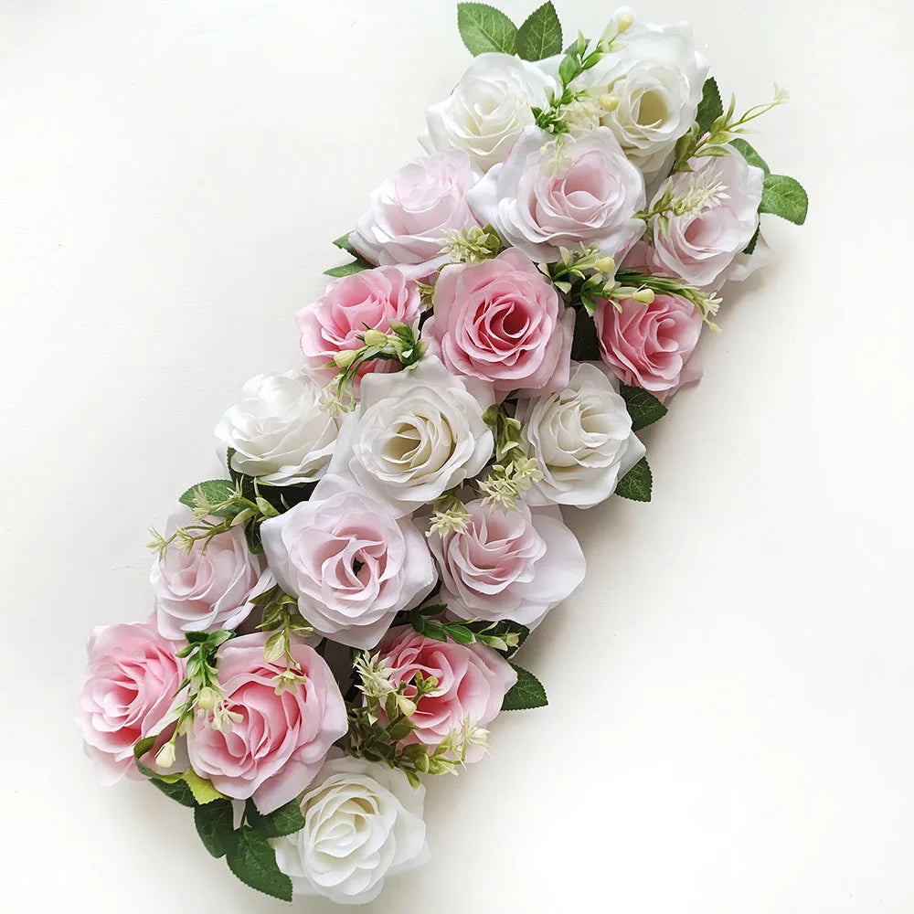 50cm Rose  Artificial Flower Row Wedding Decoration Flower Wall Backdrop Garland Home Party Decor Photo Props Background