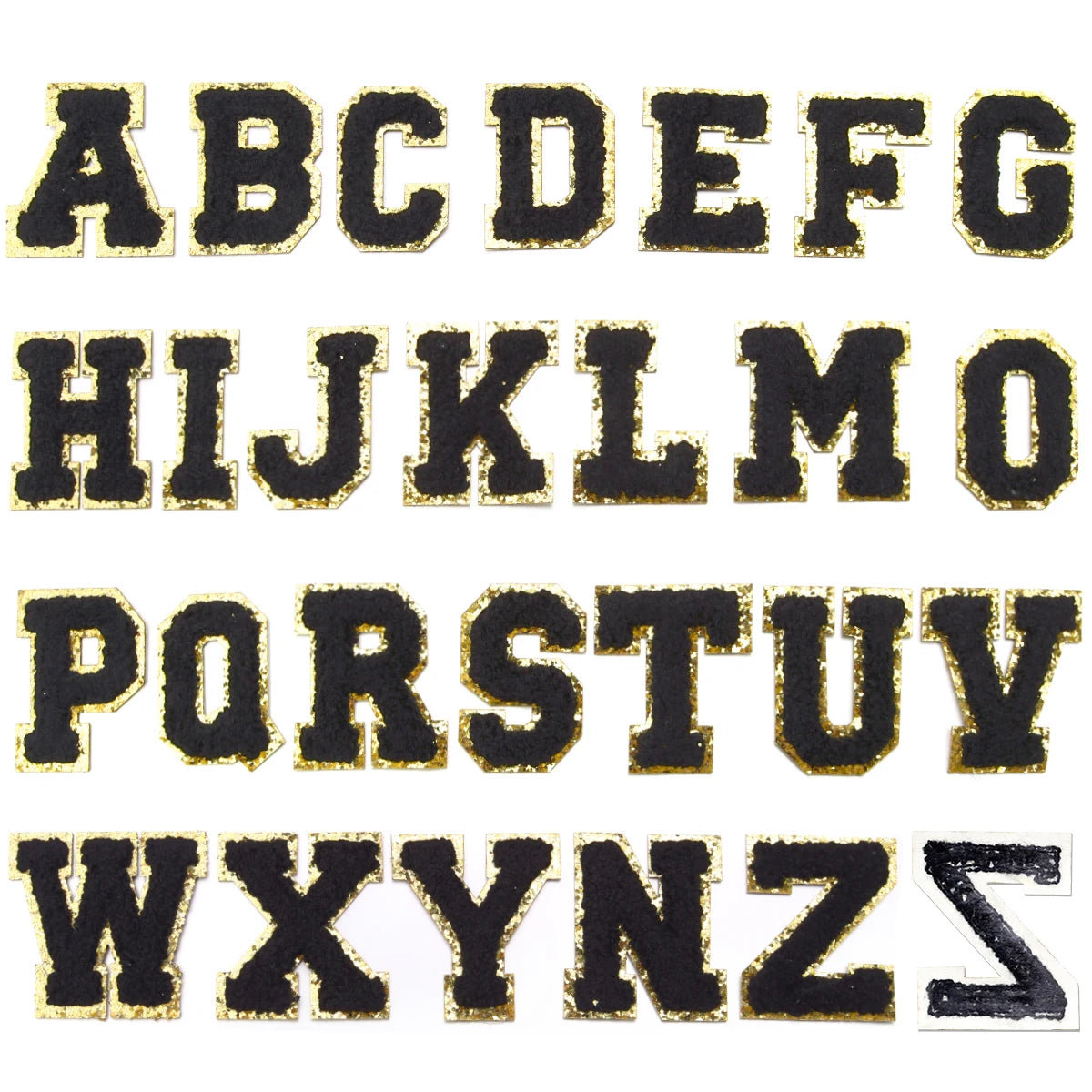 26Pcs/Set 6cm English Letter Patches Gold Edged Chenille Patches Ironing Fabric For DIY Crafts Name Sticker Bags Clothing Decor