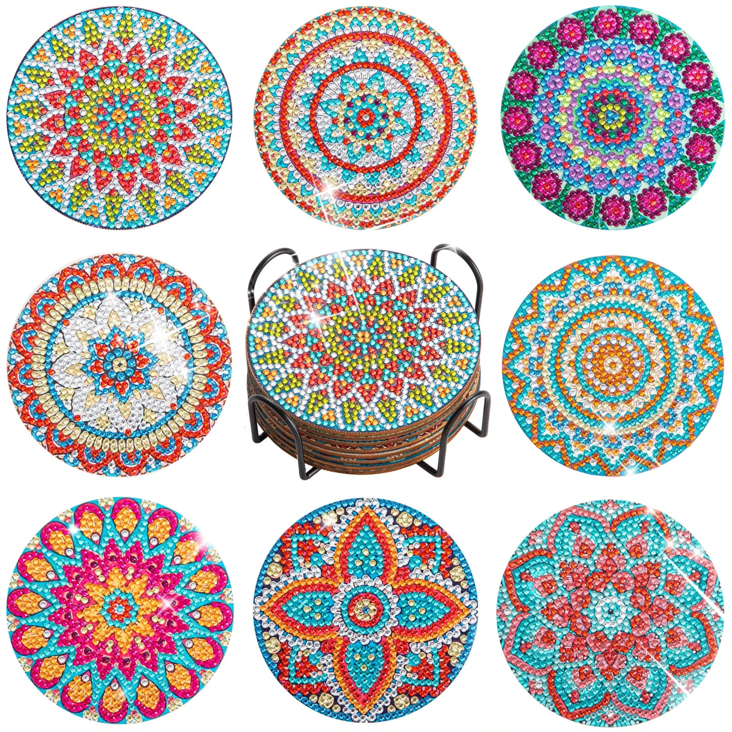 Hemasa 8pc/sets Mandala Diamond Painting Coasters  / Acrylic  Diamond Art Coasters