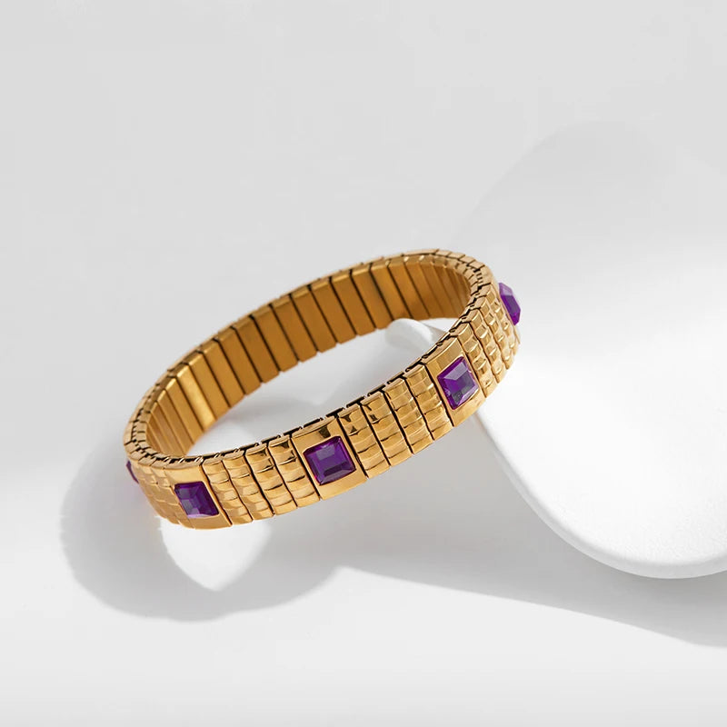 Tejesa  Stainless Steel Gold Plated  Pearl Elastic Bracelet Women /Girls