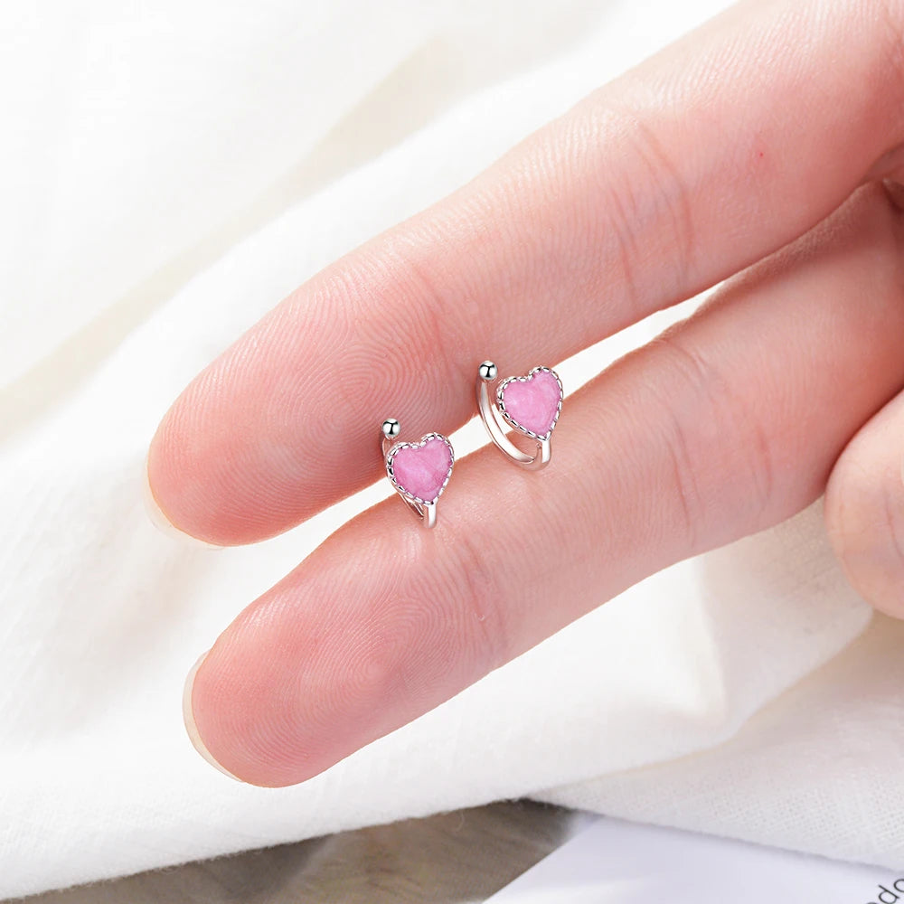 Fashion Childer 925 Silver Pink Green Enamel Cute Heart Clip Earring For Baby Girl Women Beautiful Party Earring Jewelry Eh312